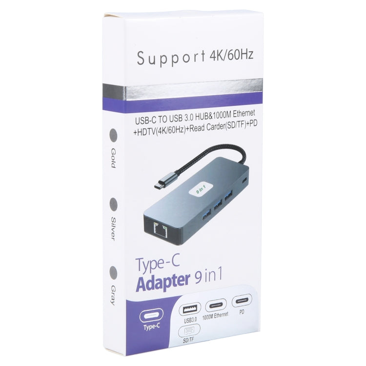 BYL-2318 9 in 1 USB-C / Type-C to USB3.0+Type-C+1000M Ethernet+HDTV+SD / TF Dual Card Slot Docking Station(Grey) - USB HUB by PMC Jewellery | Online Shopping South Africa | PMC Jewellery | Buy Now Pay Later Mobicred