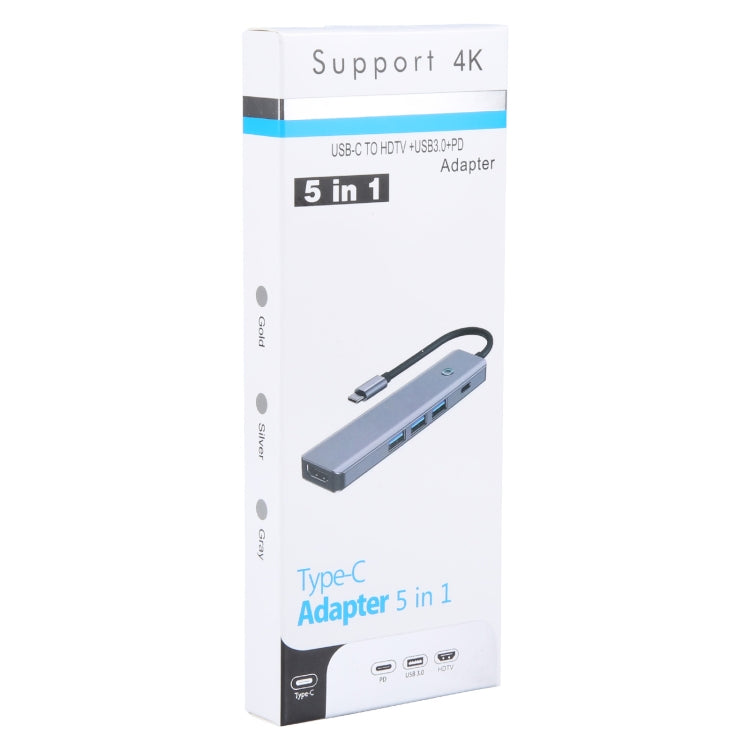 BYL-2319 5 in 1 USB-C / Type-C to USB3.0+USB-C / Type-C+HDTV Multi-function Docking Station(Grey) - USB HUB by PMC Jewellery | Online Shopping South Africa | PMC Jewellery | Buy Now Pay Later Mobicred