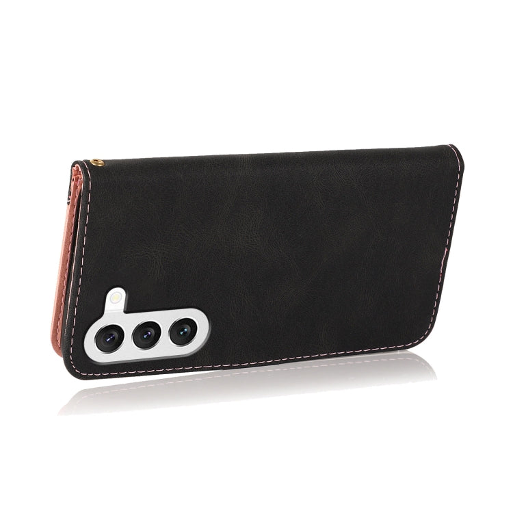 For Samsung Galaxy S25 5G Dual-color Stitching Leather Phone Case(Black Rose Gold) - Galaxy S25 5G Cases by PMC TechLife | Online Shopping South Africa | PMC TechLife | Buy Now Pay Later Mobicred