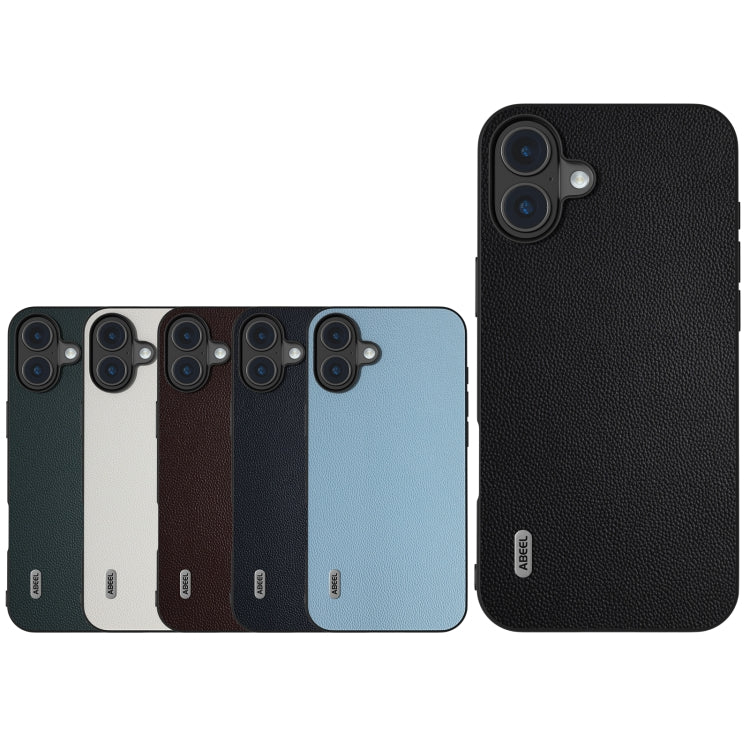 For iPhone 16 Plus ABEEL Black Frame Genuine Leather Elegant Phone Case(White) - iPhone 16 Plus Cases by PMC TechLife | Online Shopping South Africa | PMC TechLife | Buy Now Pay Later Mobicred