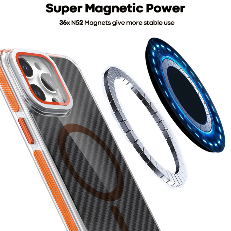 For iPhone 16 Pro Magsafe Dual-Color Carbon Fiber Lens Film Phone Case with Lens Fold Holder(Gray) - iPhone 16 Pro Cases by PMC TechLife | Online Shopping South Africa | PMC TechLife | Buy Now Pay Later Mobicred