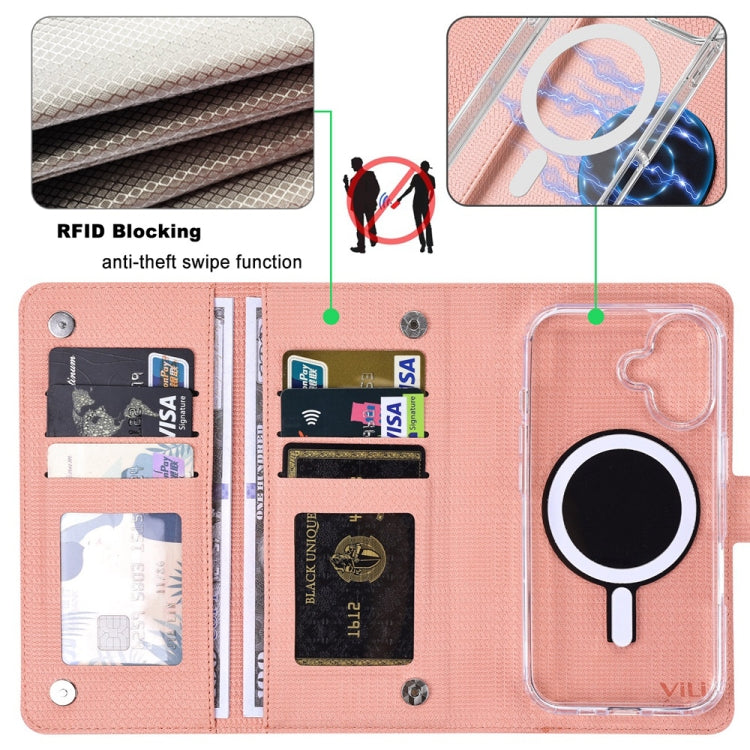 For iPhone 16 Plus ViLi GHA-C Series RFID MagSafe Magnetic Flip Leather Phone Case(Pink) - iPhone 16 Plus Cases by ViLi | Online Shopping South Africa | PMC TechLife | Buy Now Pay Later Mobicred