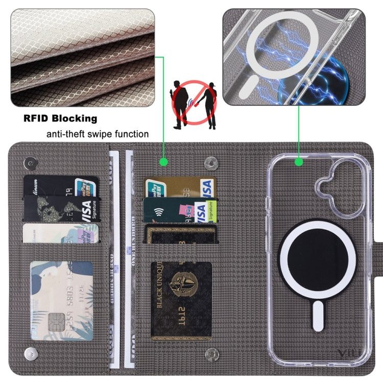 For iPhone 16 Pro ViLi GHA-C Series RFID MagSafe Magnetic Flip Leather Phone Case(Grey) - free shipping - PMC TechLife - Order now!