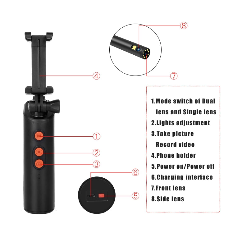 F280 8mm 1080P IP68 Waterproof Dual Camera WiFi Digital Endoscope, Length:2m Hard Cable(Black) - by PMC Jewellery | Online Shopping South Africa | PMC Jewellery | Buy Now Pay Later Mobicred