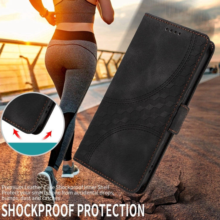 For Samsung Galaxy S25 5G Embossed Rhombus Starry Leather Phone Case(Black) - Galaxy S25 5G Cases by PMC TechLife | Online Shopping South Africa | PMC TechLife | Buy Now Pay Later Mobicred