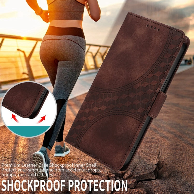 For Samsung Galaxy S25 5G Embossed Rhombus Starry Leather Phone Case(Brown) - Galaxy S25 5G Cases by PMC TechLife | Online Shopping South Africa | PMC TechLife | Buy Now Pay Later Mobicred