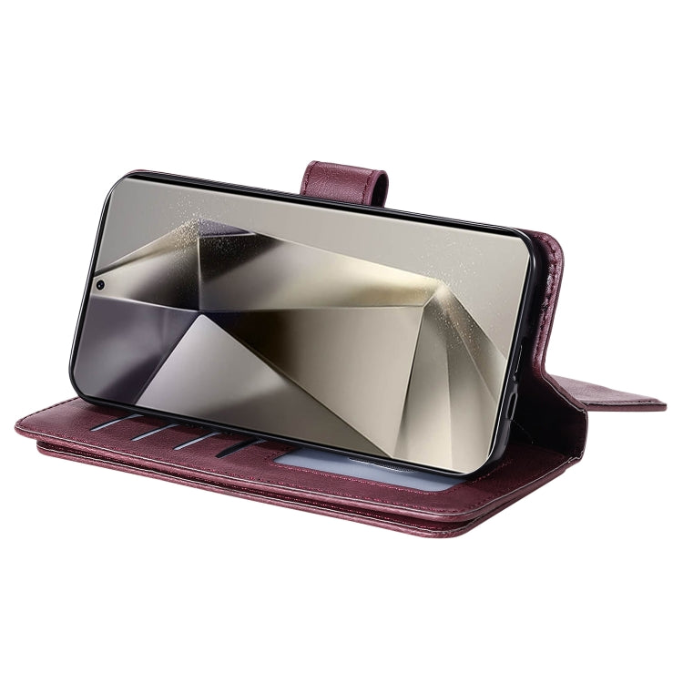 For Samsung Galaxy S25 Ultra 5G Multi-Function Wallet 10 Card Slots Leather Phone Case(Claret) - Galaxy S25 Ultra 5G Cases by PMC Jewellery | Online Shopping South Africa | PMC Jewellery | Buy Now Pay Later Mobicred