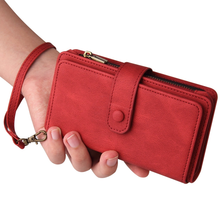 For Samsung Galaxy S25 / S24 5G Skin Feel Multi Card Slots Zipper Wallet Leather Phone Case(Red) - free shipping - PMC Jewellery - Order now!