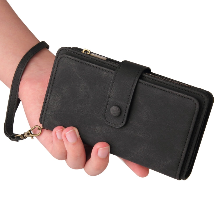 For Motorola Moto G04 / G24 Skin Feel Multi Card Slots Zipper Wallet Leather Phone Case(Black) - Motorola Cases by PMC TechLife | Online Shopping South Africa | PMC TechLife | Buy Now Pay Later Mobicred