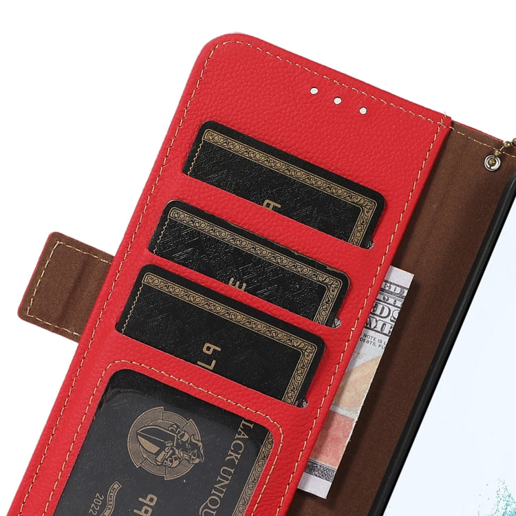 For Motorola Moto G35 Side-Magnetic TJ Genuine Leather RFID Phone Case(Red) - Motorola Cases by PMC TechLife | Online Shopping South Africa | PMC TechLife | Buy Now Pay Later Mobicred