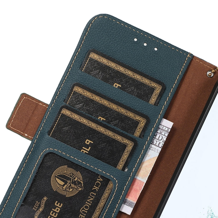 For Motorola Moto G35 Side-Magnetic TJ Genuine Leather RFID Phone Case(Green) - Motorola Cases by PMC TechLife | Online Shopping South Africa | PMC TechLife | Buy Now Pay Later Mobicred