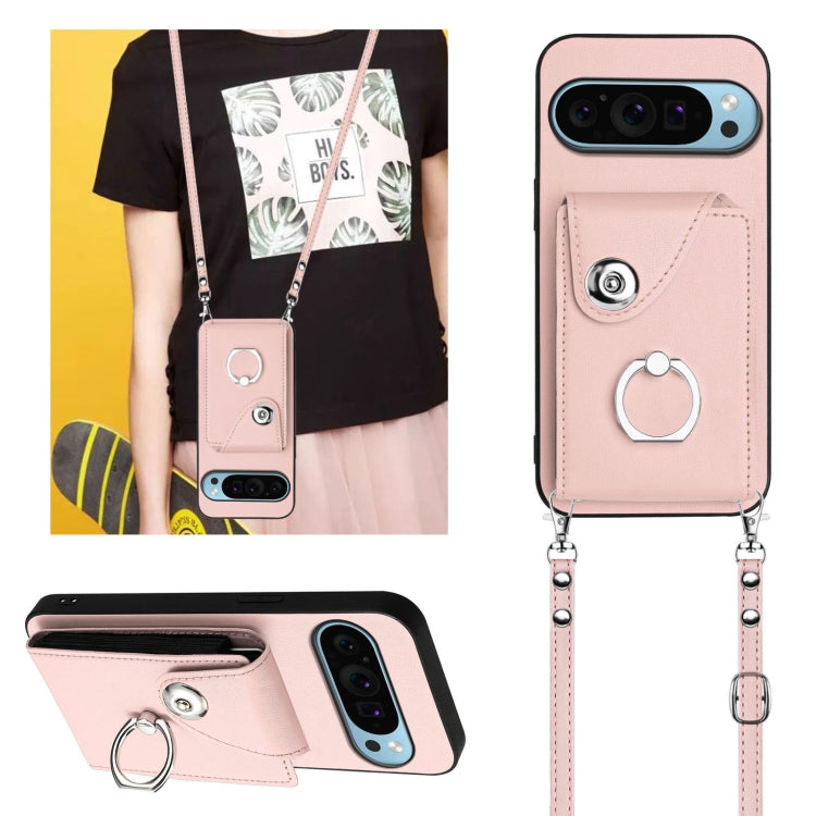 For Google Pixel 9 / 9 Pro Organ Card Bag Ring Holder Phone Case with Long Lanyard(Pink) - Google Cases by PMC TechLife | Online Shopping South Africa | PMC TechLife | Buy Now Pay Later Mobicred