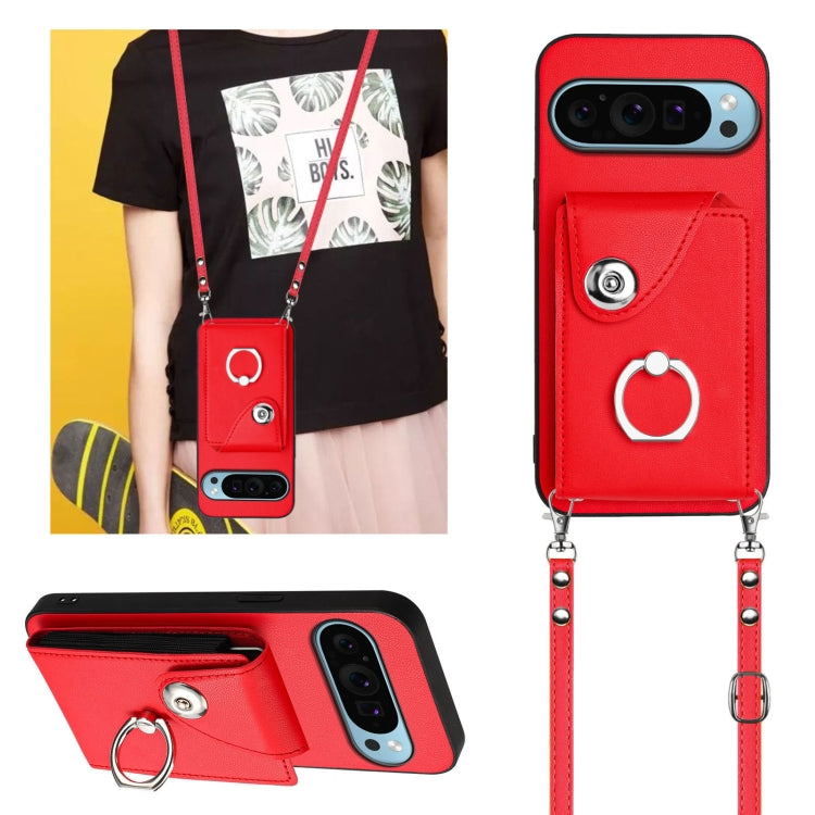For Google Pixel 9 / 9 Pro Organ Card Bag Ring Holder Phone Case with Long Lanyard(Red) - Google Cases by PMC TechLife | Online Shopping South Africa | PMC TechLife | Buy Now Pay Later Mobicred