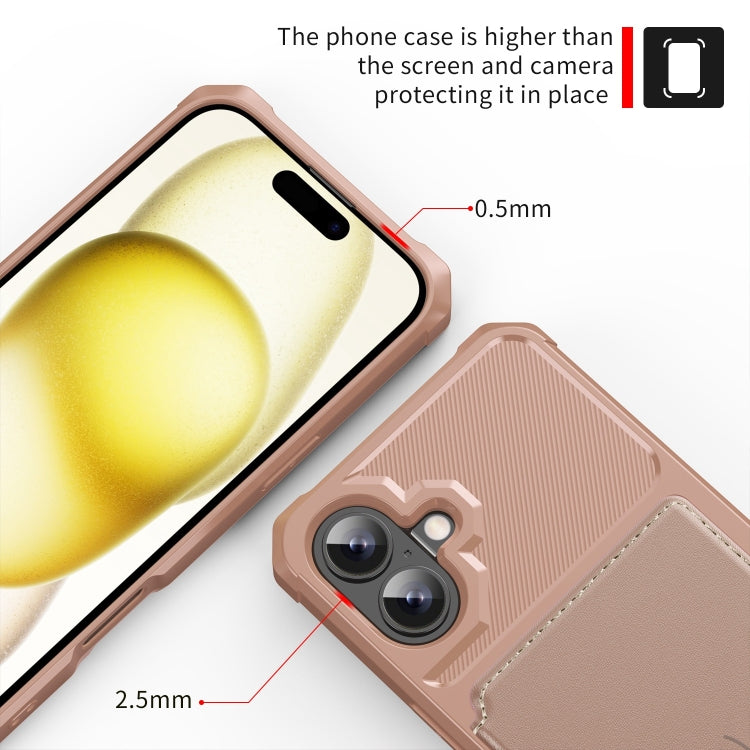 For iPhone 16 Magnetic Wallet Card Bag Leather Phone Case(Rose Gold) - iPhone 16 Cases by PMC TechLife | Online Shopping South Africa | PMC TechLife | Buy Now Pay Later Mobicred