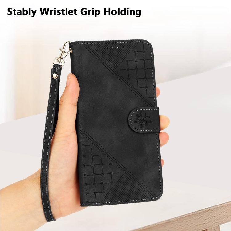 For Motorola Edge 2024 5G Global YX0080 Grid Butterfly Embossed Pattern Flip Leather Phone Case with Lanyard(Black) - Motorola Cases by PMC Jewellery | Online Shopping South Africa | PMC Jewellery | Buy Now Pay Later Mobicred