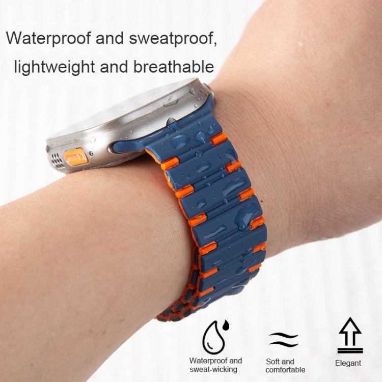 For Apple Watch SE 2023 44mm Two-color Magnetic Silicone Watch Band(Mist Blue Orange) - Watch Bands by PMc TechLife | Online Shopping South Africa | PMc TechLife | Buy Now Pay Later Mobicred