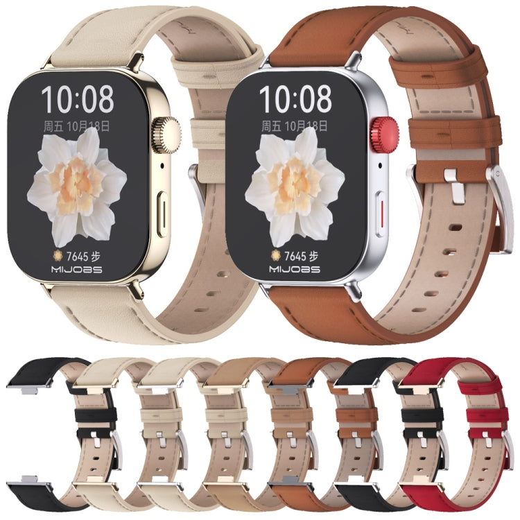 For Huawei Watch Fit3 MIJOBS Genuine Leather Watch Band(Beige Silver) - free shipping - PMc TechLife - Order now!