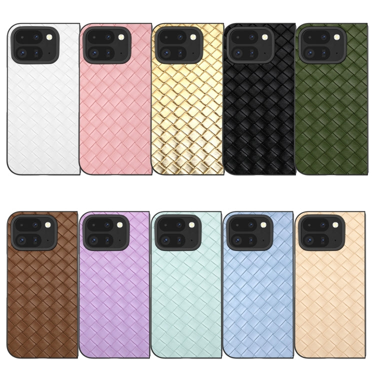 For Google Pixel 9 Pro Fold Black Frame Woven Texture PU Phone Case(Pink) - Google Cases by PMC TechLife | Online Shopping South Africa | PMC TechLife | Buy Now Pay Later Mobicred