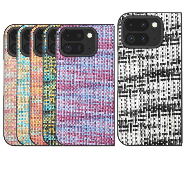 For Google Pixel 9 Pro Fold Black Frame Color Lattice Texture PU Phone Case(Pink) - Google Cases by PMC TechLife | Online Shopping South Africa | PMC TechLife | Buy Now Pay Later Mobicred