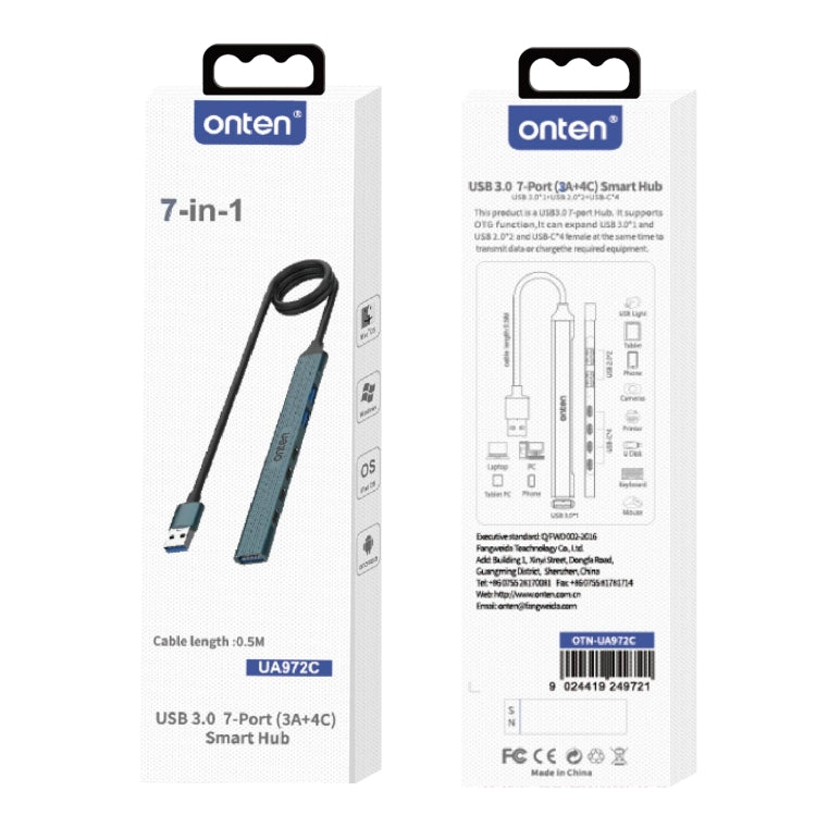 Onten UA972C 7 in 1 USB3.0 to USB3.0 + USB2.0x2 + Type-Cx4 HUB Docking Station(Pine Green) - free shipping - PMC TechLife - Order now!