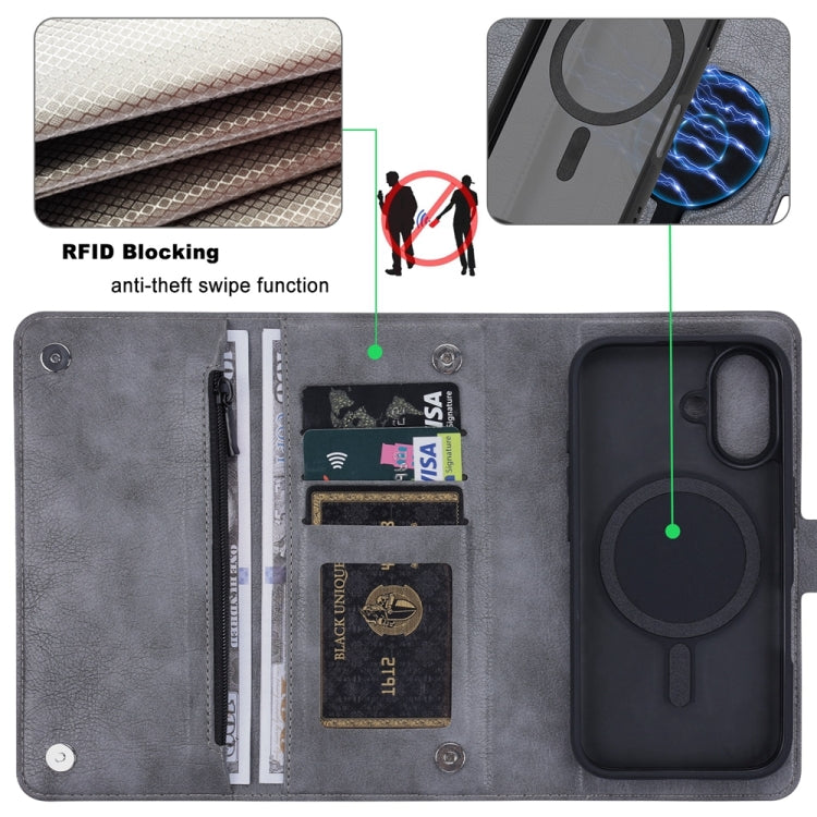 For iPhone 16 Plus ViLi GVS Series MagSafe Magnetic RFID Leather Phone Case(Grey) - iPhone 16 Plus Cases by ViLi | Online Shopping South Africa | PMC TechLife | Buy Now Pay Later Mobicred