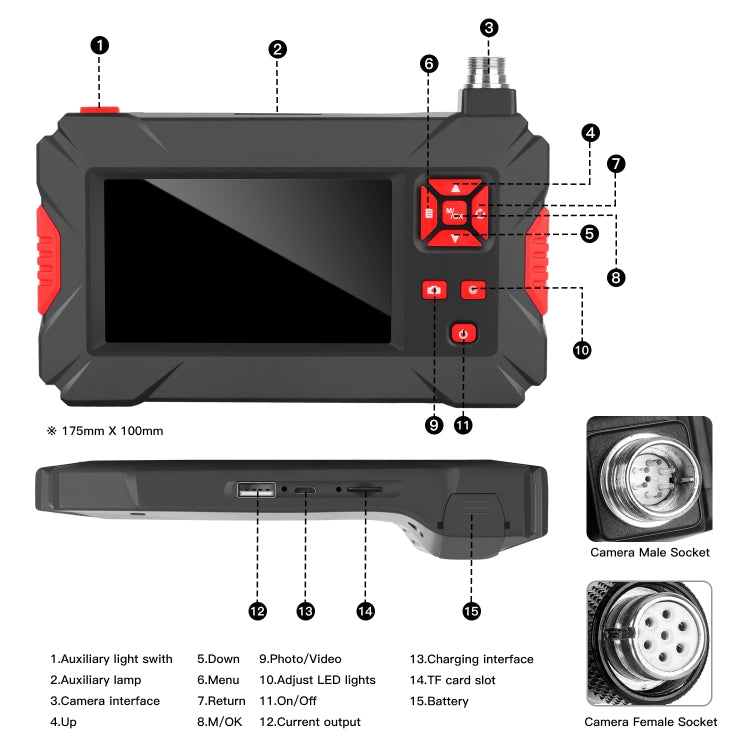 P30 8mm 1080P IP68 Waterproof 4.3 inch Screen Dual Camera Digital Endoscope, Length:1m Snake Tube(Black) - by PMC Jewellery | Online Shopping South Africa | PMC Jewellery | Buy Now Pay Later Mobicred
