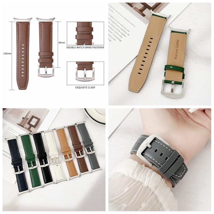 For Samsung Galaxy Watch Ultra 47mm Plain Genuine Leather Watch Band(Grey) - Watch Bands by PMC TechLife | Online Shopping South Africa | PMC TechLife | Buy Now Pay Later Mobicred