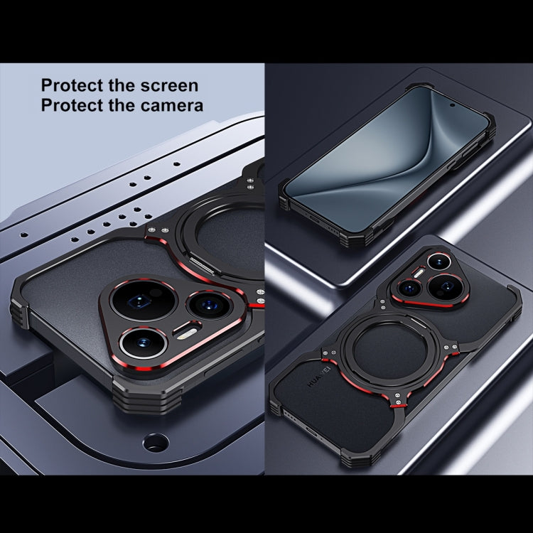 For Huawei Pura 70 Mechanical Arm Borderless MagSafe Holder Metal Phone Case(Black Silver) - Huawei Cases by PMC Jewellery | Online Shopping South Africa | PMC Jewellery | Buy Now Pay Later Mobicred