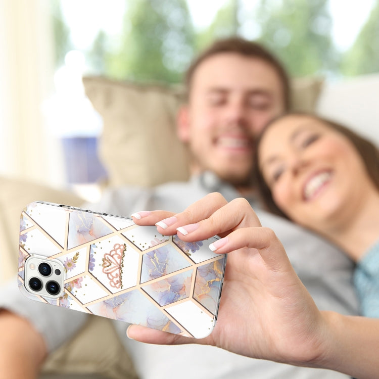 For iPhone 16 Pro Splicing Marble Flower IMD TPU Phone Case(Crown) - free shipping - PMC TechLife - Order now!