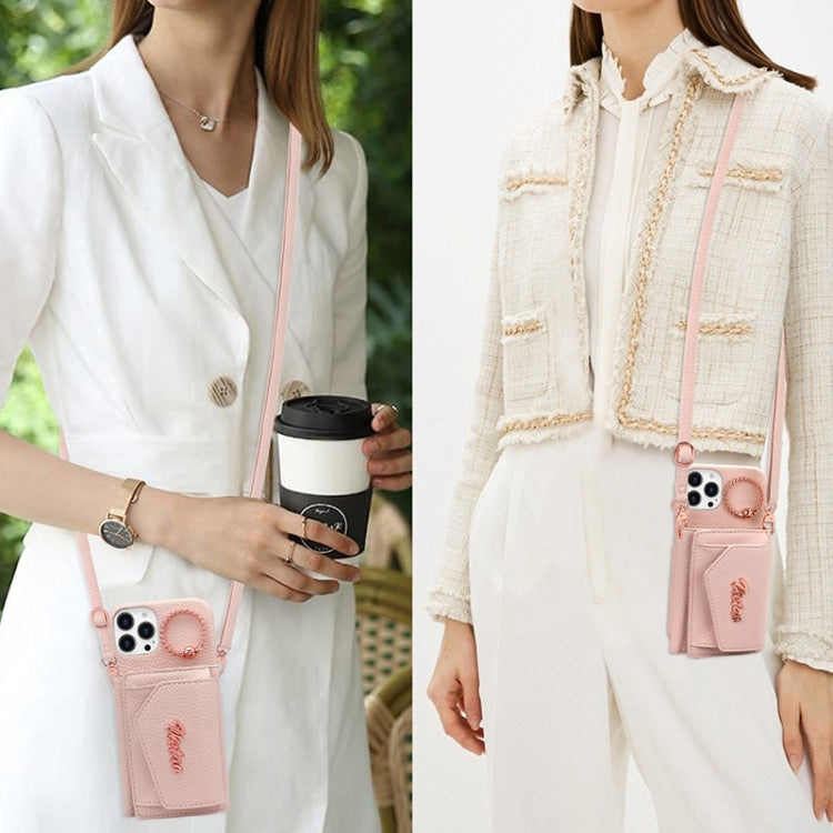 For iPhone 15 Pro Max VIETAO Ring Holder Wallet PU Phone Case with Lanyard(Pink) - free shipping - PMC Jewellery - Order now!