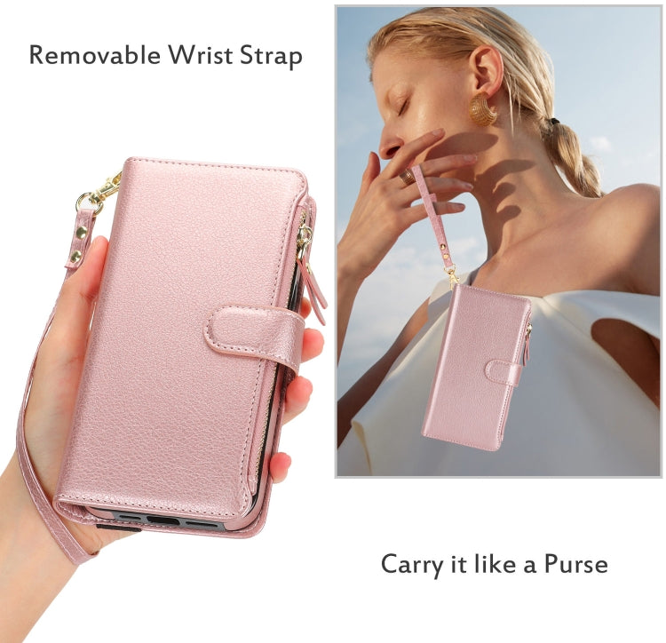 For Samsung Galaxy S24 5G Wristband Holder Zipper Purse RFID Leather Phone Case(Rose Gold) - free shipping - PMC Jewellery - Order now!