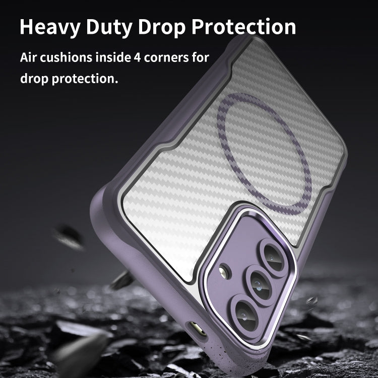 For Samsung Galaxy S25 5G Carbon Fiber Texture MagSafe Translucent Phone Case(Purple) - Galaxy S25 5G Cases by PMC Jewellery | Online Shopping South Africa | PMC Jewellery | Buy Now Pay Later Mobicred