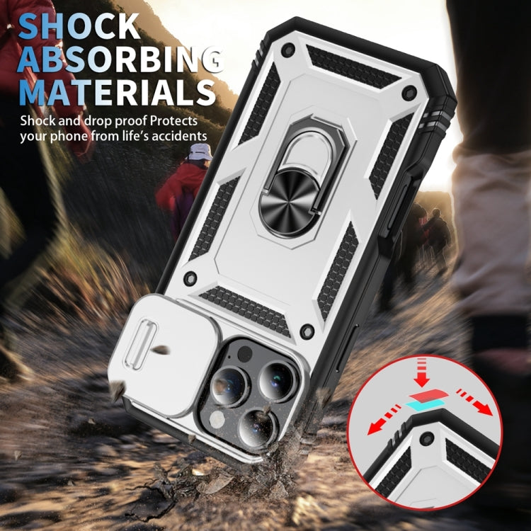 For iPhone 16 Pro Max Sliding Camshield TPU + PC Phone Case with Holder(White+Black) - iPhone 16 Pro Max Cases by PMC TechLife | Online Shopping South Africa | PMC TechLife | Buy Now Pay Later Mobicred
