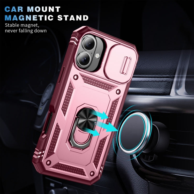 For iPhone 16 Sliding Camshield TPU + PC Phone Case with Holder(Pink+Rose Red) - iPhone 16 Cases by PMC TechLife | Online Shopping South Africa | PMC TechLife | Buy Now Pay Later Mobicred