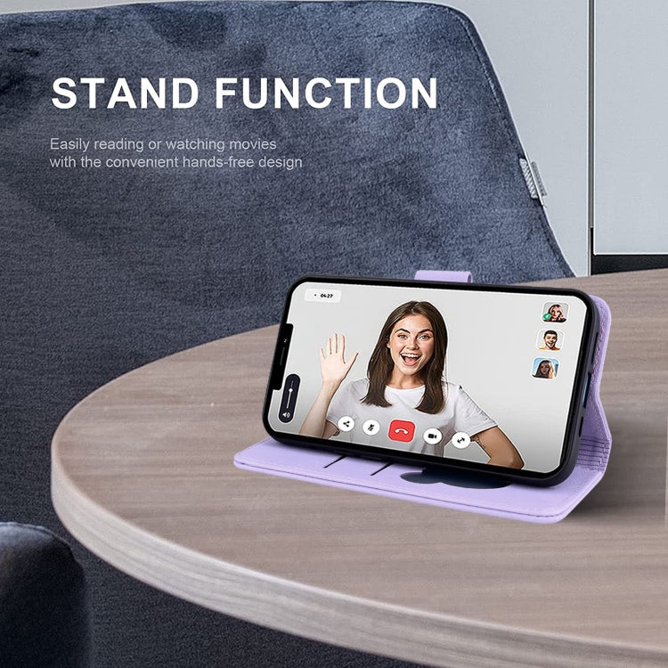 For iPhone 16e Cute Cat Embossed Leather Phone Case(Purple) - iPhone 16e Cases by PMC TechLife | Online Shopping South Africa | PMC TechLife | Buy Now Pay Later Mobicred