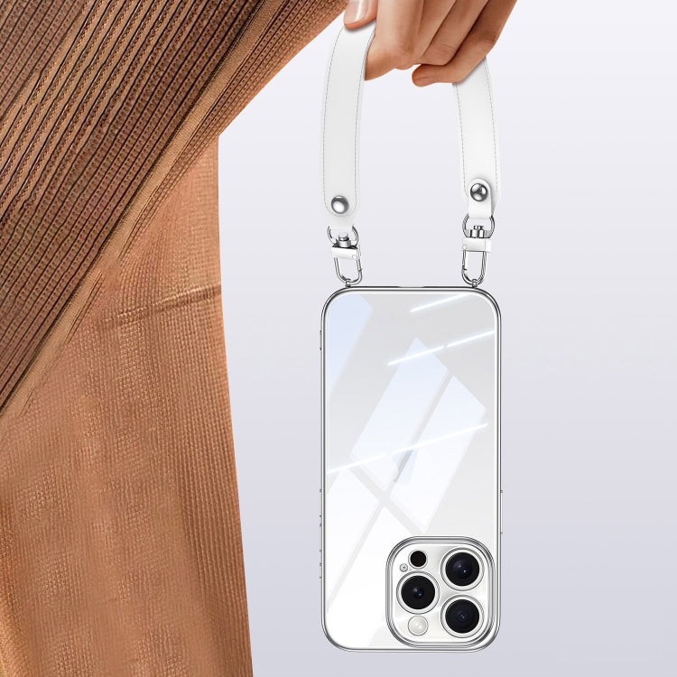 For iPhone 16 Pro Max SULADA Electroplated Clear TPU Soft Frame Phone Case with Wrist Strap(Silver) - iPhone 16 Pro Max Cases by SULADA | Online Shopping South Africa | PMC Jewellery | Buy Now Pay Later Mobicred