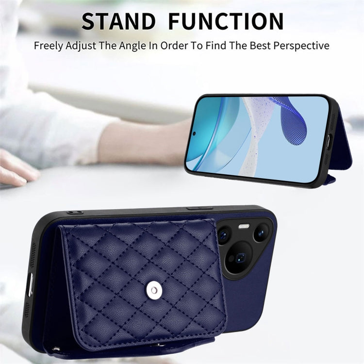 For Huawei Pura 70 Ultra Rhombic Texture Card Bag RFID Phone Case with Long Lanyard(Blue) - Huawei Cases by PMC Jewellery | Online Shopping South Africa | PMC Jewellery | Buy Now Pay Later Mobicred