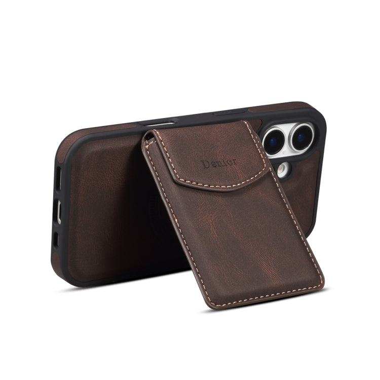 For iPhone 16 Plus Denior D20 Skin Feel MagSafe Holder Detachable Card Slot Phone Case(Brown) - free shipping - PMC Jewellery - Order now!