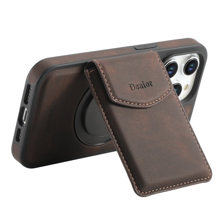 For iPhone 15 Pro Max Denior D20 Skin Feel MagSafe Holder Detachable Card Slot Phone Case(Brown) - free shipping - PMC Jewellery - Order now!