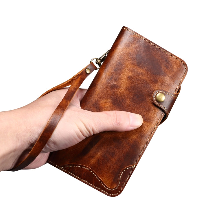 For iPhone 16 Denior B01 Oil Wax Cowhide Magnetic Button Genuine Leather Case(Blue) - free shipping - PMC Jewellery - Order now!