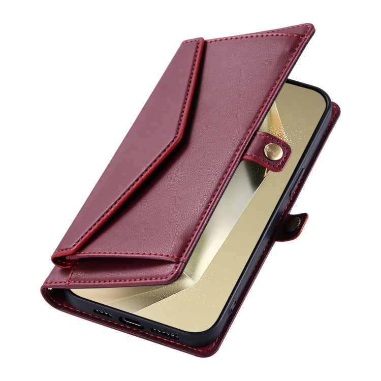 For Samsung Galaxy S25 5G Wallet Multi-card Slot Leather Phone Case with Lanyard(Wine Red) - Galaxy S25 5G Cases by PMC TechLife | Online Shopping South Africa | PMC TechLife | Buy Now Pay Later Mobicred