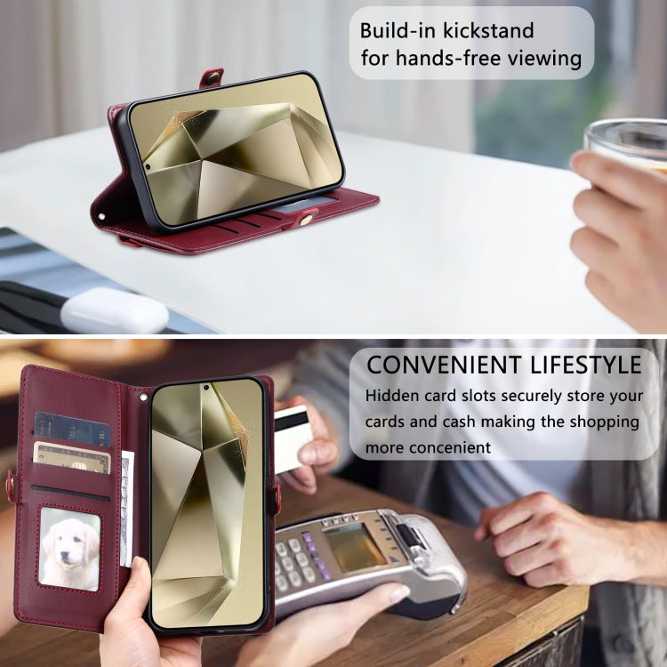 For Samsung Galaxy S25+ 5G Wallet Multi-card Slot Leather Phone Case with Lanyard(Wine Red) - Galaxy S25+ 5G Cases by PMC TechLife | Online Shopping South Africa | PMC TechLife | Buy Now Pay Later Mobicred