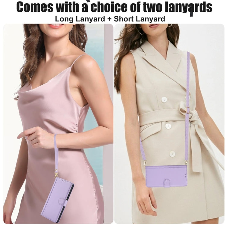 For Samsung Galaxy S25 5G Skin Feel Pure Color Card Slots Leather Phone Case with Dual Lanyard(Purple) - Galaxy S25 5G Cases by PMC TechLife | Online Shopping South Africa | PMC TechLife | Buy Now Pay Later Mobicred