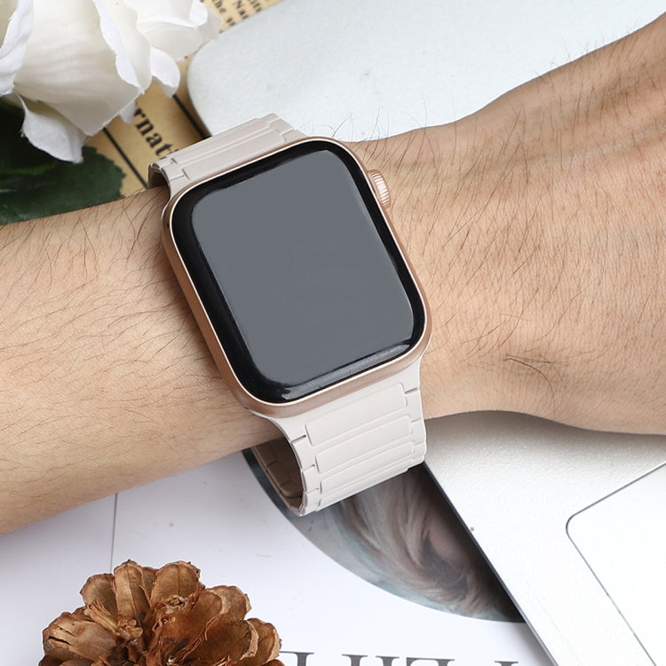 For Apple Watch Series 6 44mm Tri-beads Magnetic Hoop Silicone Watch Band(White Black) - free shipping - PMc TechLife - Order now!