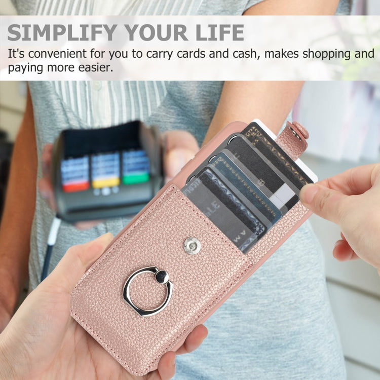For Samsung Galaxy S25 5G Litchi Texture Drawing Card Bag Ring Holder Phone Case(Brown) - Galaxy S25 5G Cases by PMC Jewellery | Online Shopping South Africa | PMC Jewellery | Buy Now Pay Later Mobicred