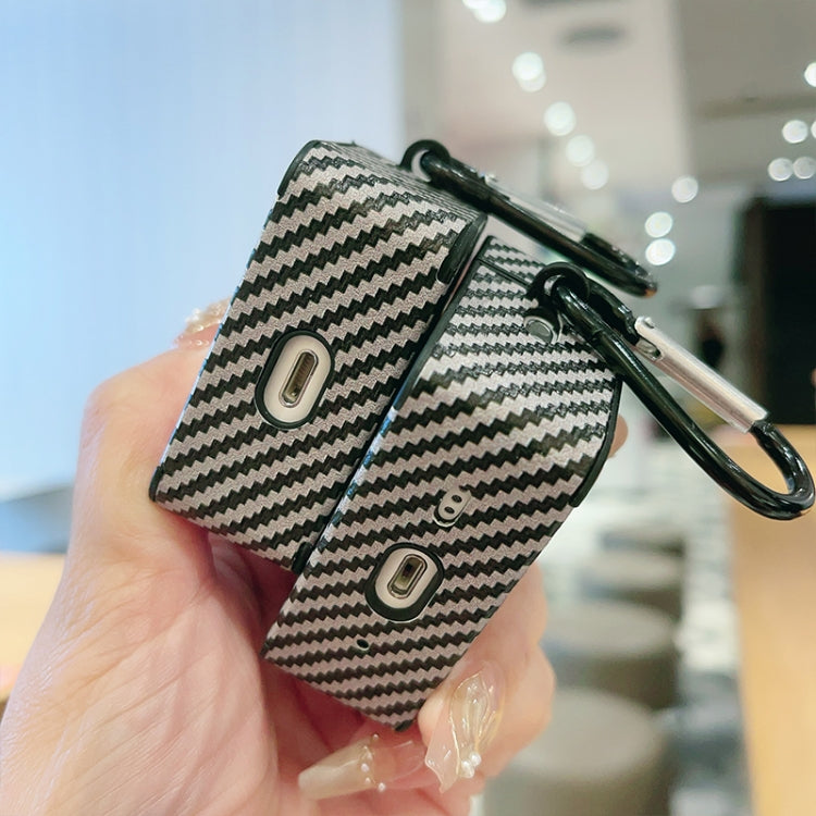 For AirPods Pro 2 Carbon Fibre Texture PU Earbuds Box PC Case with Hook(Sky Blue) - For AirPods Pro 2 by PMC Jewellery | Online Shopping South Africa | PMC Jewellery | Buy Now Pay Later Mobicred
