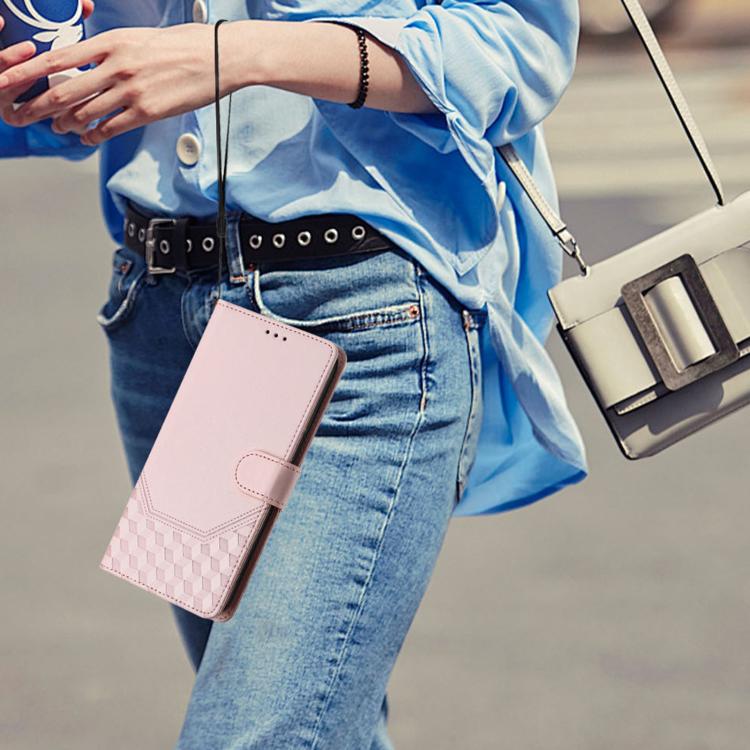 For iPhone 16e Honeycomb Embossing RFID Leather Phone Case(Pink) - iPhone 16e Cases by PMC TechLife | Online Shopping South Africa | PMC TechLife | Buy Now Pay Later Mobicred