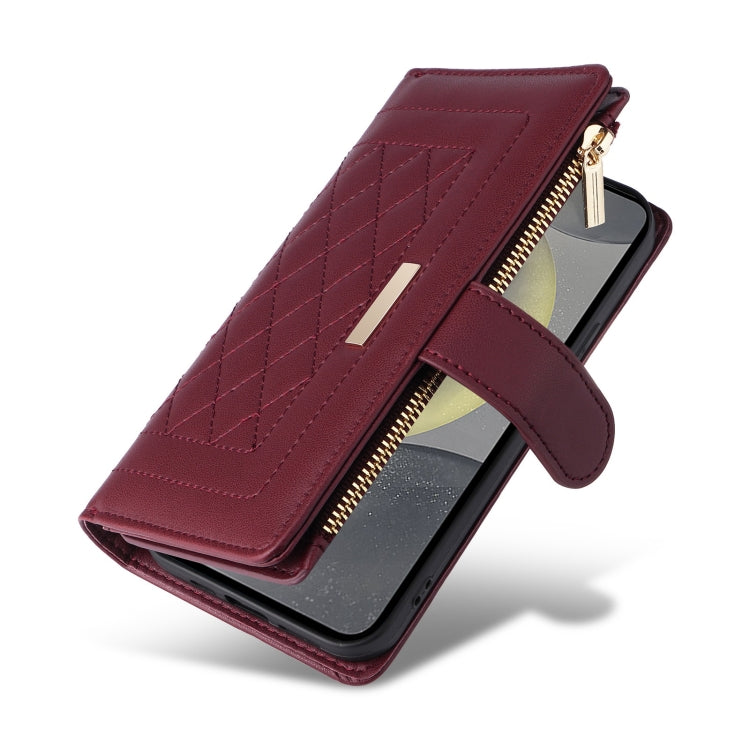 For Samsung Galaxy S24 5G Crossbody Zipper Wallet Rhombus Leather Phone Case(Wine Red) - Galaxy S24 5G Cases by PMC Jewellery | Online Shopping South Africa | PMC Jewellery | Buy Now Pay Later Mobicred