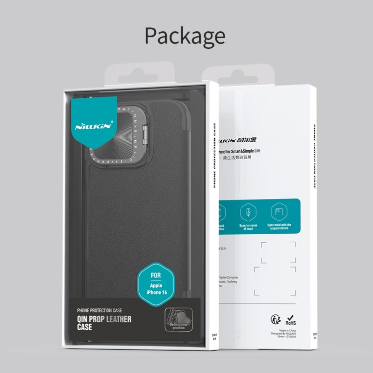 For iPhone 16 NILLKIN Qin Prop Series Flip Camera Cover Design Leather Phone Case(Brown) - free shipping - PMC Jewellery - Order now!