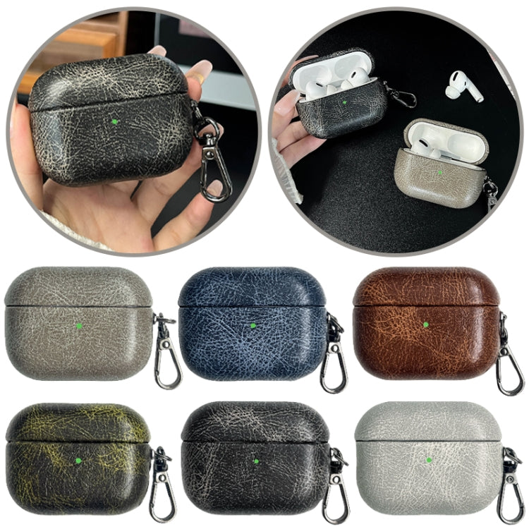For AirPods Pro 2 Retro Oil Leather Bluetooth Earphones Protective Case(Black) - For AirPods Pro 2 by PMC Jewellery | Online Shopping South Africa | PMC Jewellery | Buy Now Pay Later Mobicred